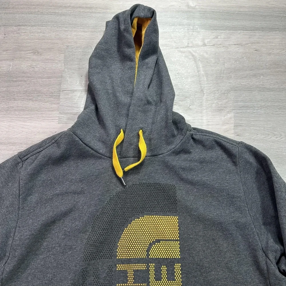 The North Face Hoodie Mens Medium Gray Pullover‎ Fleece Yellow Logo Sweatshirt